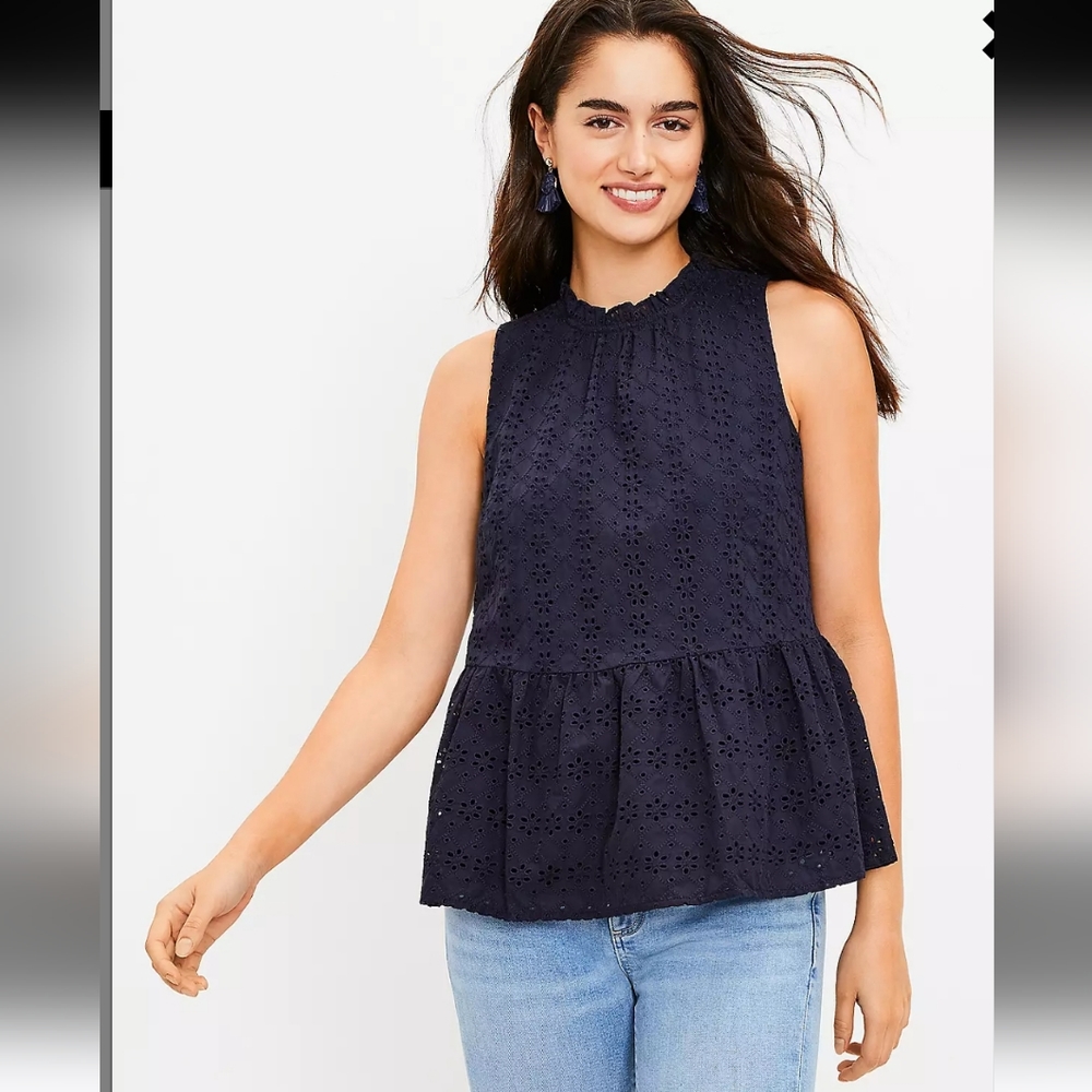 Loft Eyelet Peplum Halter shell size XS NWT